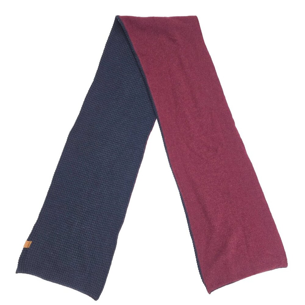 Cole Haan Grand Series Neck Scarf 72x10 Maroon Navy Blue Knit Wool Nylon